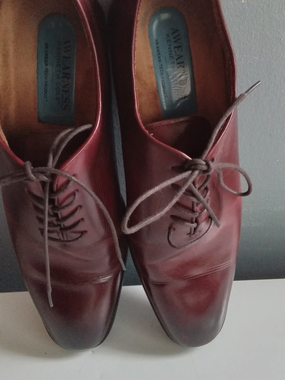 Awearness Kenneth Cole Mens Burgundy‎ Leather Cap Toe Oxford Dress Shoes